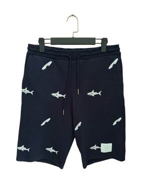 Thom Browne Navy and White Label Patch Sweatshirt Detail